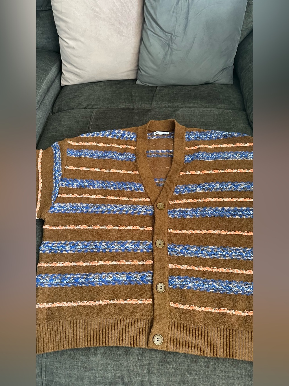 Zara BRUSHED JACQUARD CARDIGAN | - Picture 5 of 6